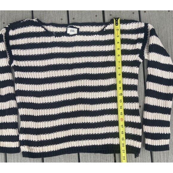 I Love H81 Black Cream Chunky Rib Knit Striped Pullover Sweater Women’s L - Picture 6 of 12